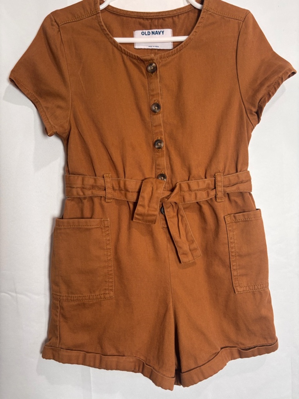 Old Navy Girls Short-Sleeve One-Piece Romper in Rust Brown